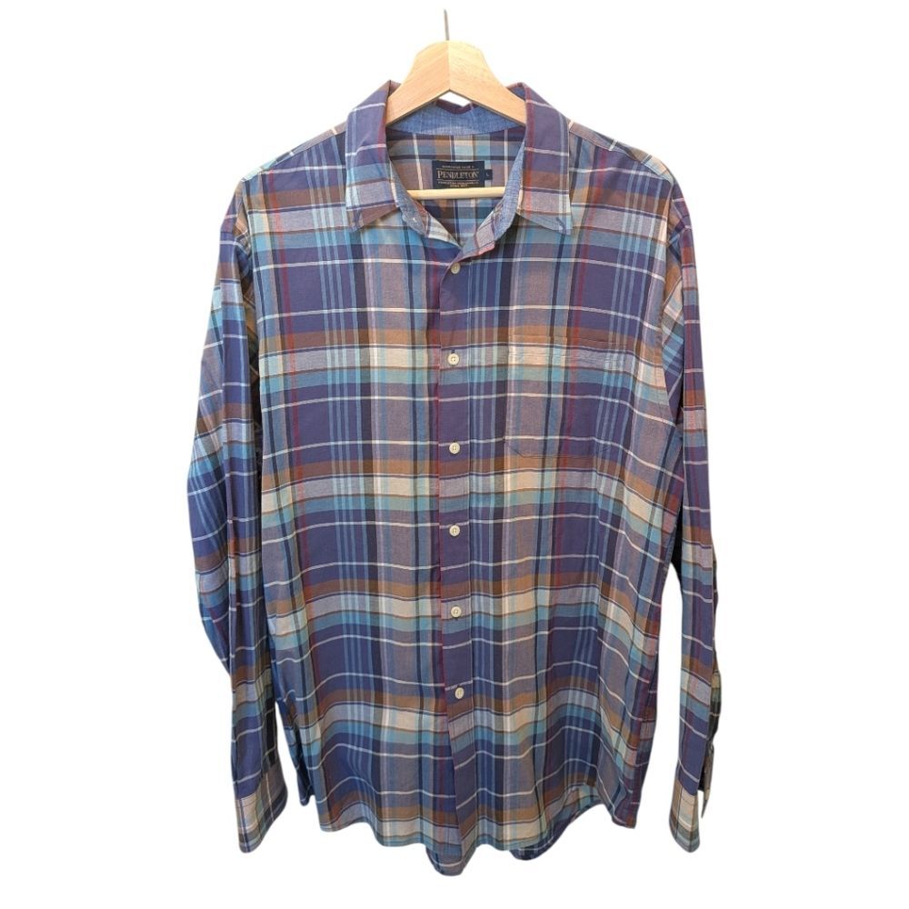 Pendleton Woolen Mills Pastel Plaid Button Down Shirt Men's Large Fall Classic